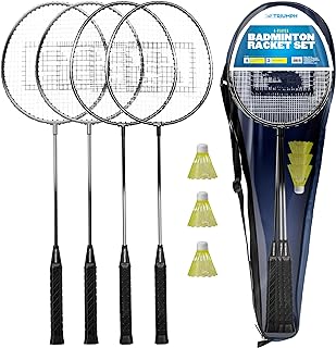 4-Player Badminton Set with 4 Rackets, 3 Shuttlecocks and 1 Carry Case, Black