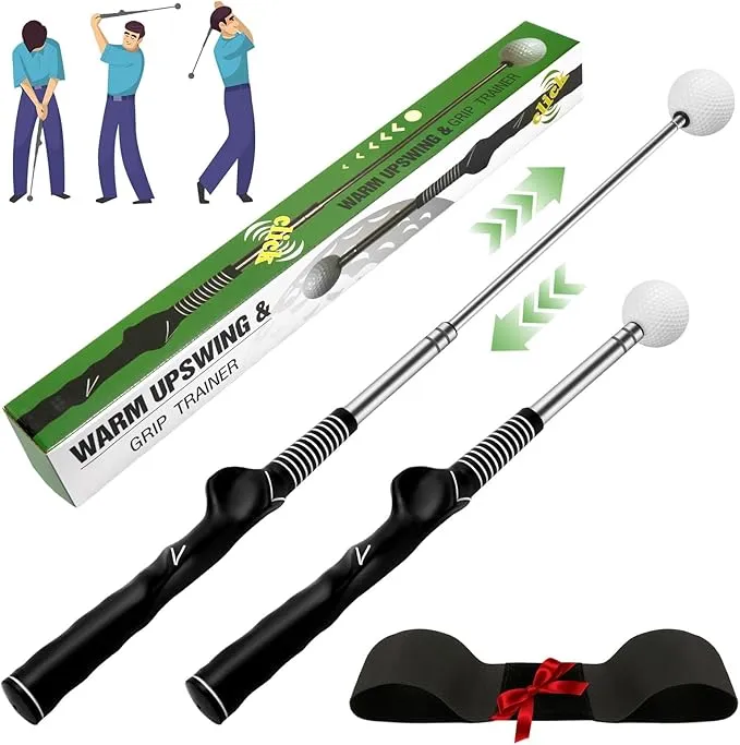 Retractable Golf Swing Trainer with Arm Band,Click Stick Golf Trainer, Right-Handed Training Aid Chipping and Hitting,Portable Indoor/Outdoor Practice (Gifts for Golfers)