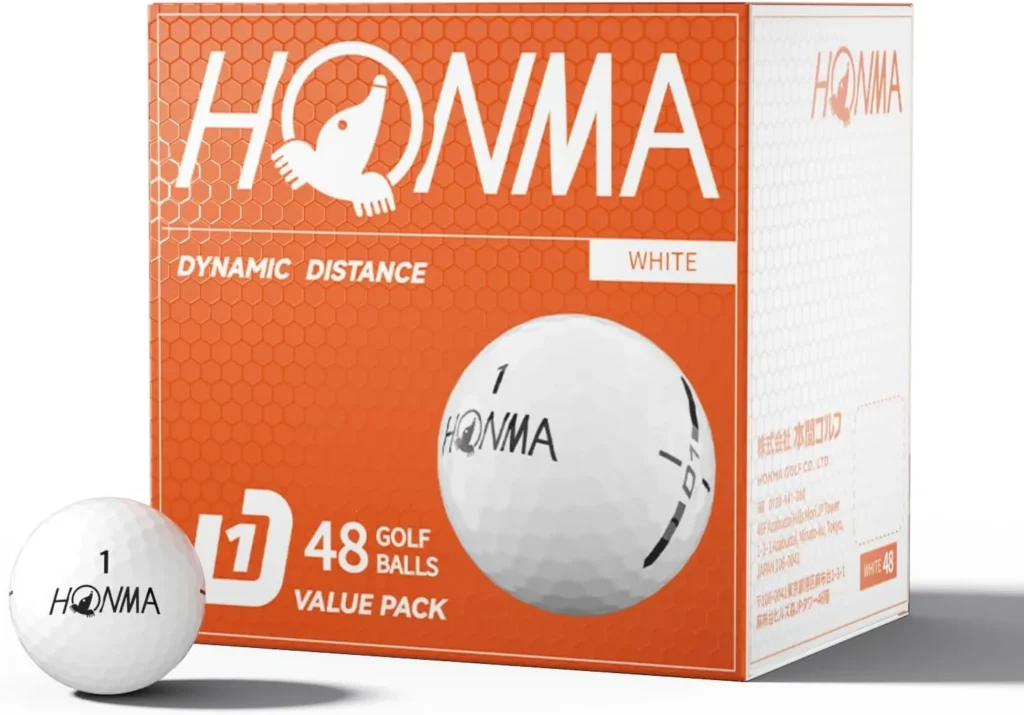 Honma 48-Pack Bulk Golf Balls, Maximum Distance & Low-Spin Straight Flight with Durable Cover, Ideal for Beginners and Everyday Players