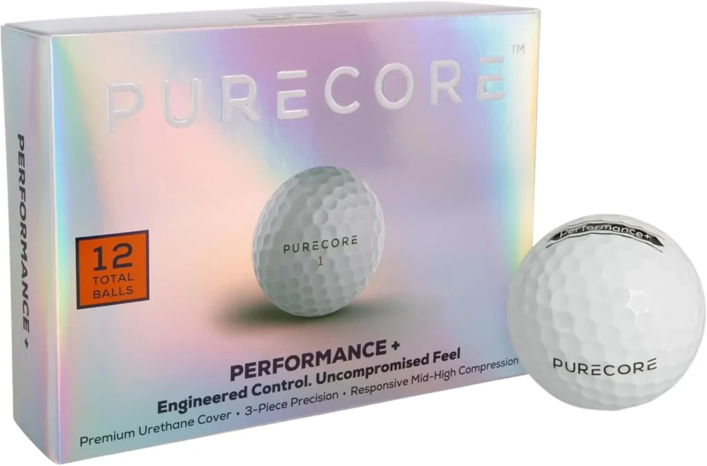 PURECORE Performance+ Distance Golf Balls – Premium 3-Piece Urethane | 98 Compression | Extra Soft Feel, Predictable Flight, Balanced Spin & Consistent Distance